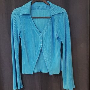 Chic Blue Pleated Blouse